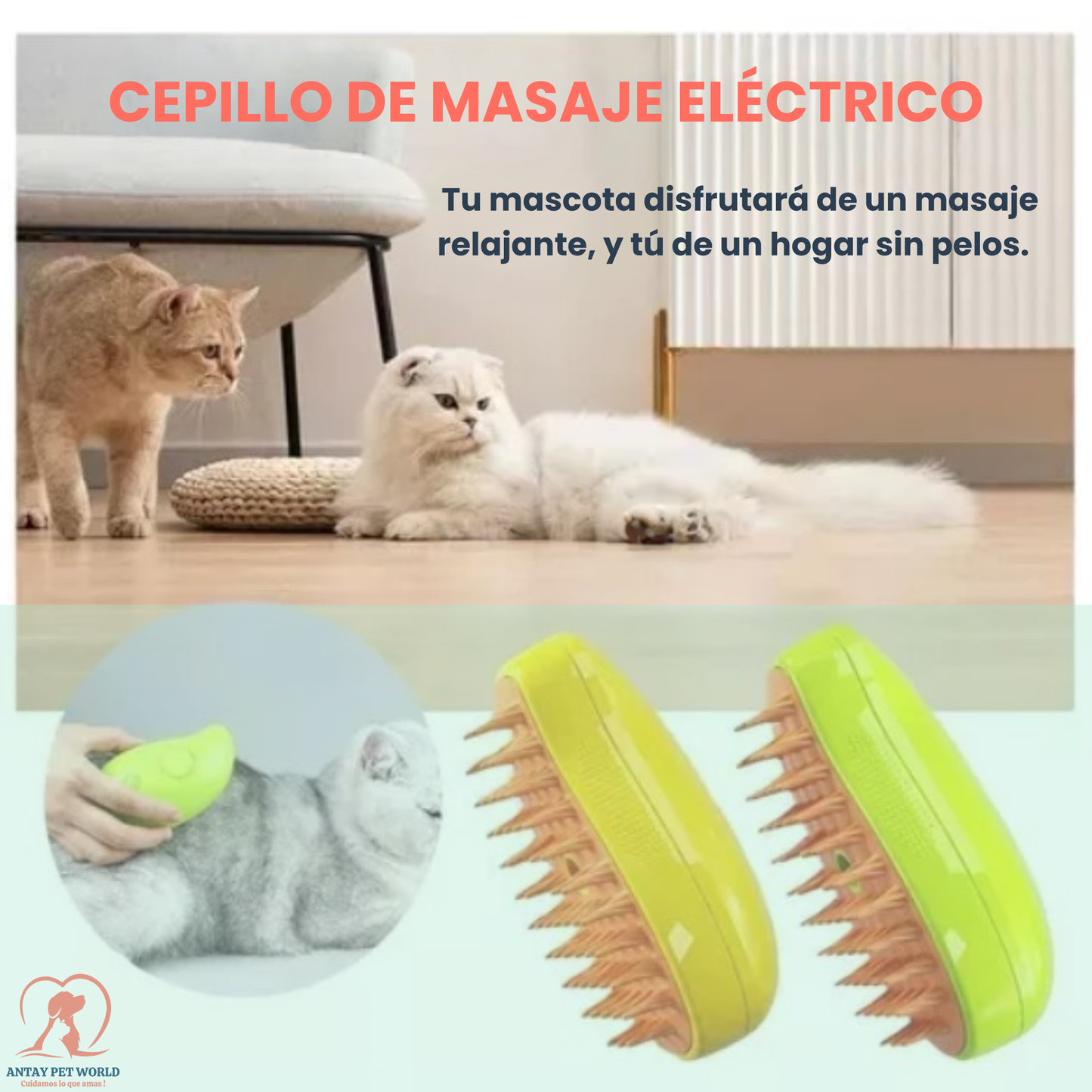 Cepillo a Vapor 3 en 1 para Mascotas: Limpieza, Masaje y Cuidado del Pelaje