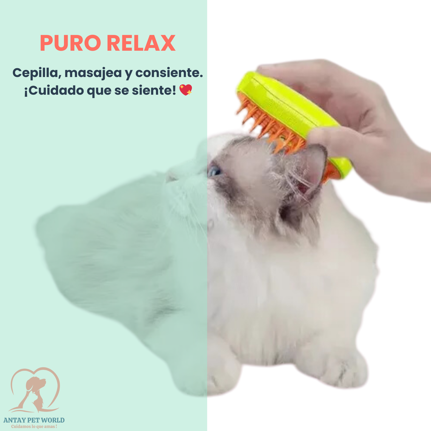 Cepillo a Vapor 3 en 1 para Mascotas: Limpieza, Masaje y Cuidado del Pelaje