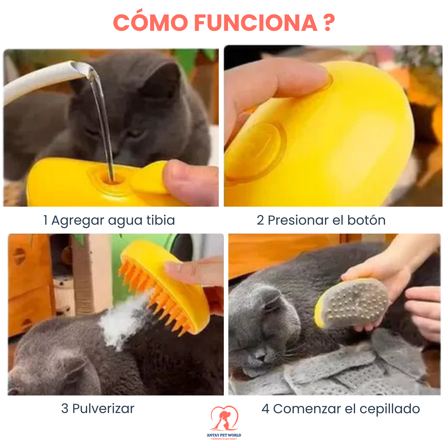 Cepillo a Vapor 3 en 1 para Mascotas: Limpieza, Masaje y Cuidado del Pelaje